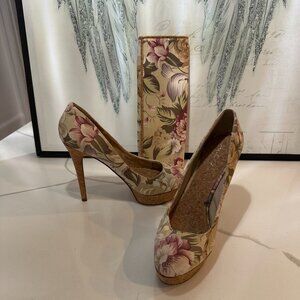ALDO HEELS WITH MATCHING CLUTCH BAG (SIZE 40- FLORAL PRINT)